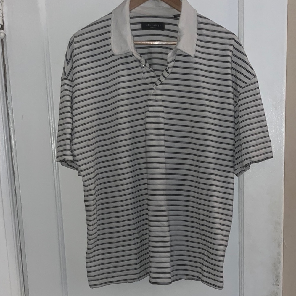 AllSaints Black and White Oversized Polo